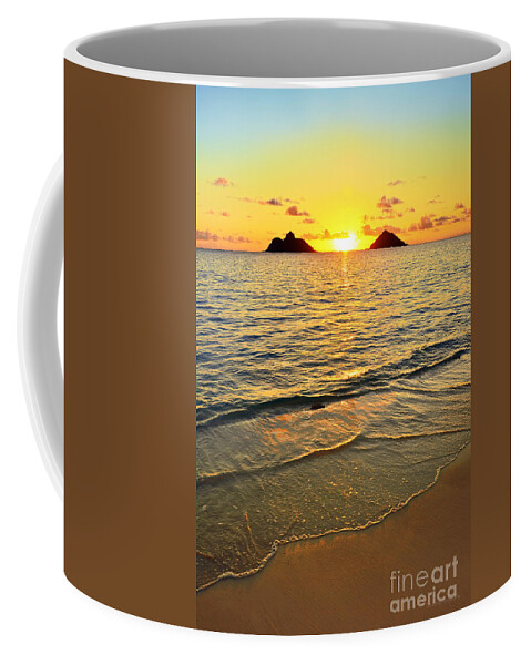 Lanikai Sunrise Green Flash Coffee Mug featuring the photograph Lanikai Sunrise Blue Green Sky by Aloha Art