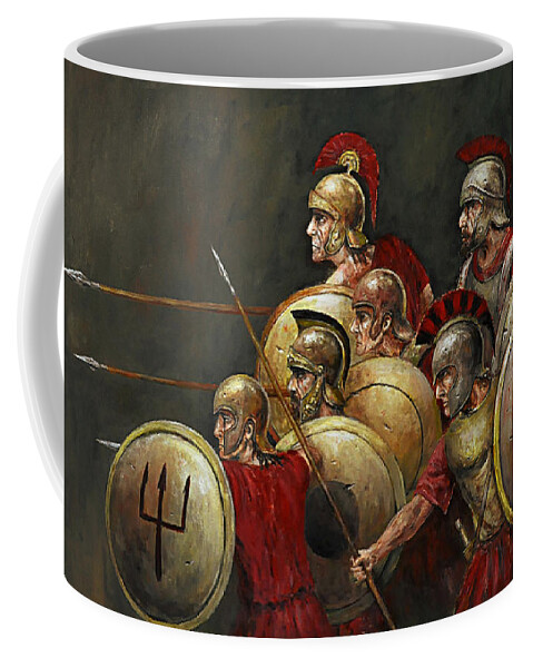 Sparta Coffee Mug featuring the painting Last stand by Arturas Slapsys