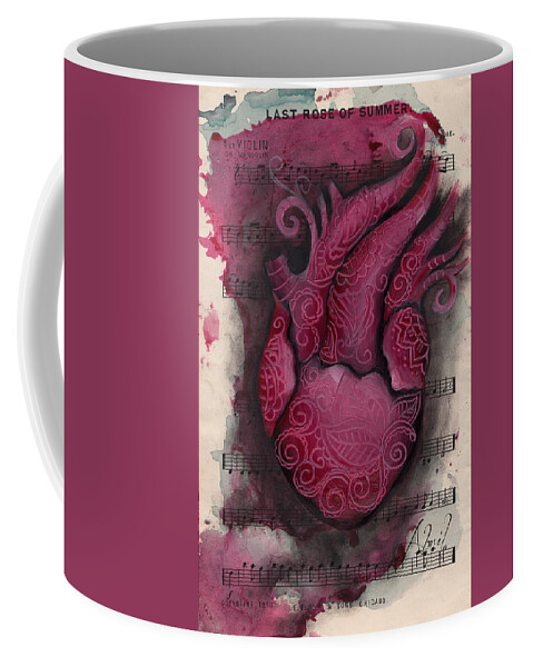 Human Heart Coffee Mug featuring the painting Last Summer Rose by Abril Andrade