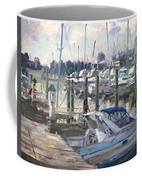 Virginia Harbor Coffee Mug featuring the painting Late Afternoon in Virginia Harbor by Ylli Haruni