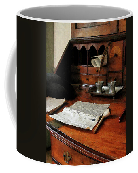 Lawyer Coffee Mug featuring the photograph Lawyer - Quill Papers and Pipe by Susan Savad