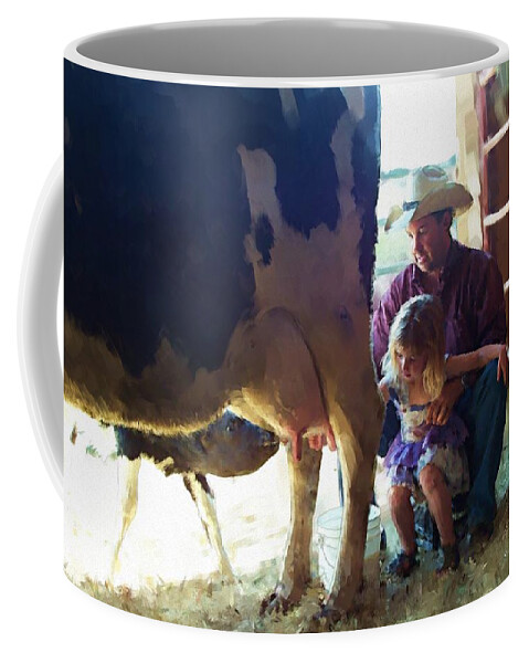 Animal Coffee Mug featuring the digital art Learning how to get milk by Debra Baldwin