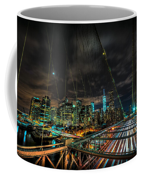 City Coffee Mug featuring the photograph Leaving New York City via the Brooklyn Bridge by David Morefield