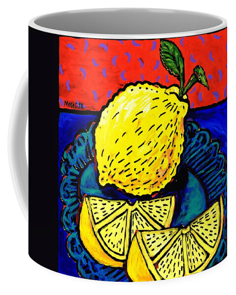 Lemons Coffee Mug featuring the painting Lemon and Two Slices by Dale Moses