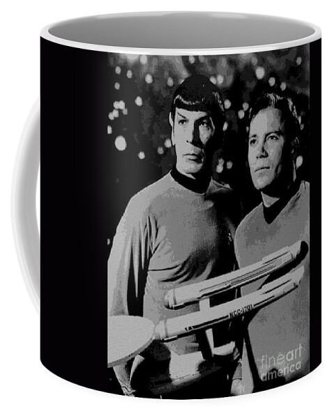 Leonard Coffee Mug featuring the photograph Leonard Nimoy William Shatner Star Trek 1968 by Vintage Collectables