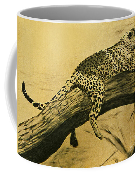 Africa.leopard Coffee Mug featuring the painting Leopard in Tree Art Print by William Cain