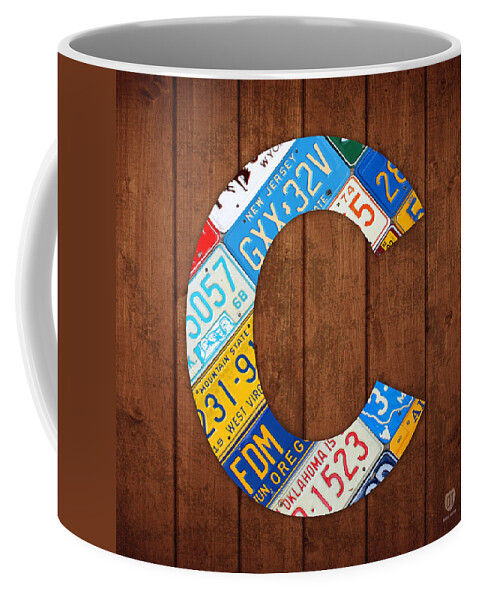 Letter Coffee Mug featuring the mixed media Letter C Alphabet Vintage License Plate Art by Design Turnpike