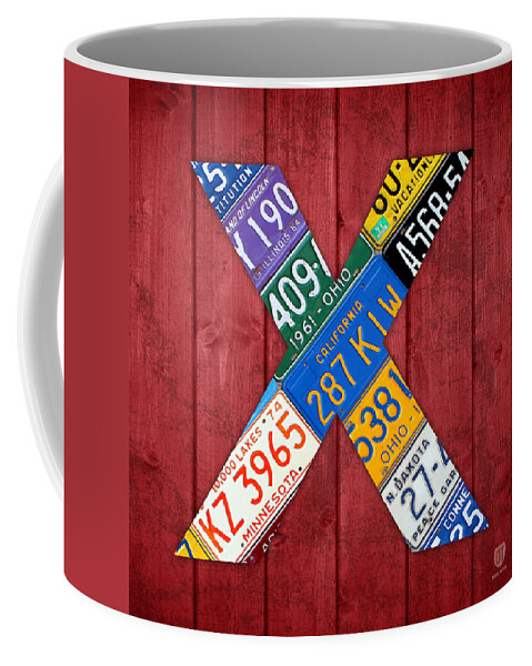 Letter Coffee Mug featuring the mixed media Letter X Alphabet Vintage License Plate Art by Design Turnpike