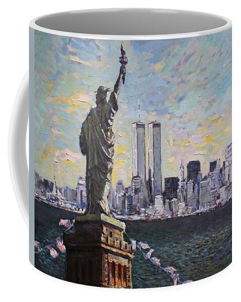 New York City Coffee Mug featuring the painting Liberty by Ylli Haruni
