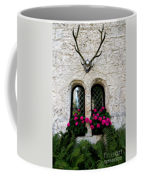 Lichtenstein Castle Coffee Mug featuring the photograph Lichtenstein Castle Windows Wall and Antlers - Germany by Gary Whitton