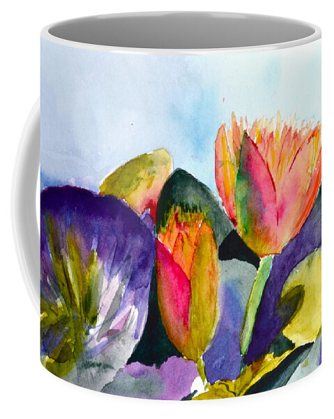 Lilies Of The Water Coffee Mug featuring the painting Lilies Of The Water by Beverley Harper Tinsley