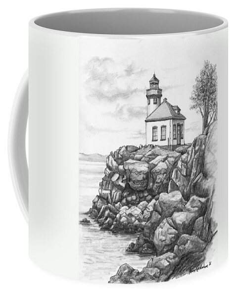 Lime Kiln Lighthouse Coffee Mug featuring the drawing Lime Kiln Lighthouse by Kim Lockman