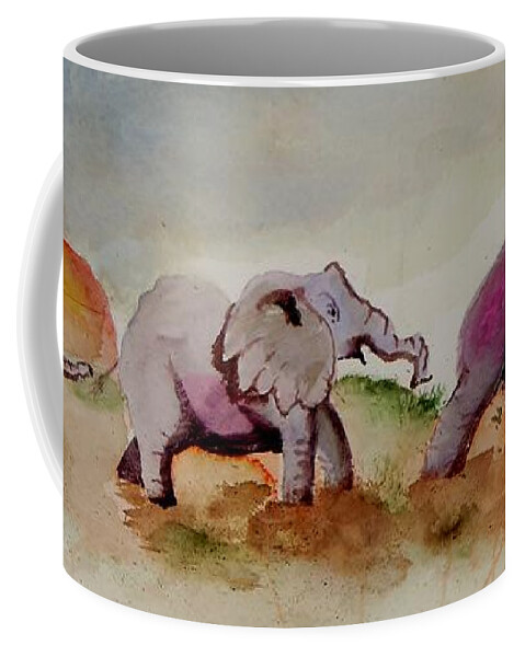 Elephants Coffee Mug featuring the painting Line of Elephants II by Lil Taylor