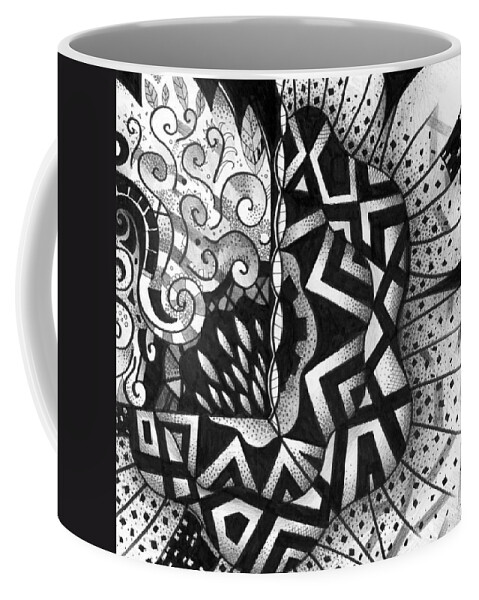 Abstract Coffee Mug featuring the digital art Lines and Dots and Gradual Shadings - Mirror Image by Helena Tiainen