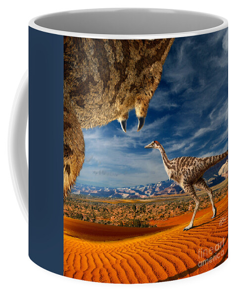 Dinosaur Coffee Mug featuring the digital art Linhenykus by Julius Csotonyi