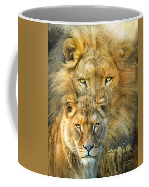 Lion Coffee Mug featuring the mixed media Lion And Lioness- African Royalty by Carol Cavalaris