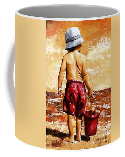 Little Boy Coffee Mug featuring the painting Little Boy on the Beach II by Emerico Imre Toth