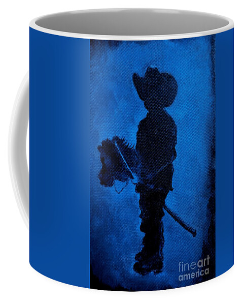 Little Boy Stick Pony Coffee Mug featuring the painting Little Cowboy by Leslie Allen