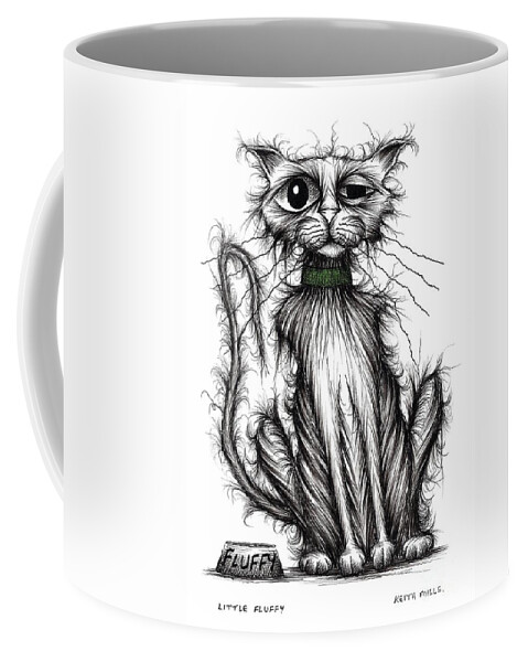 Cat Coffee Mug featuring the drawing Little Fluffy by Keith Mills