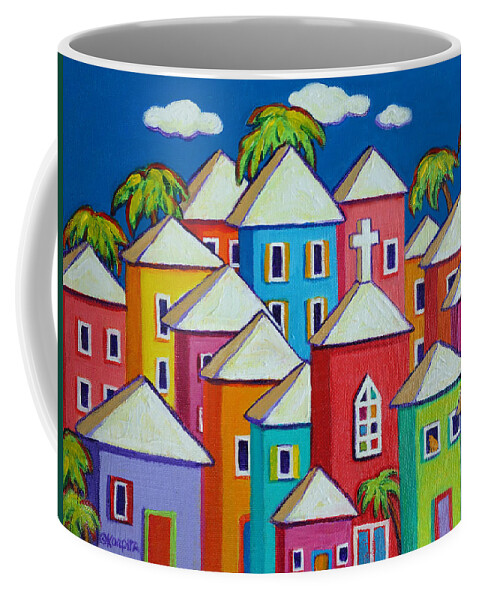 Colorful Houses Coffee Mug featuring the painting Colorful Houses Tropical Caribbean - Little Village by Rebecca Korpita