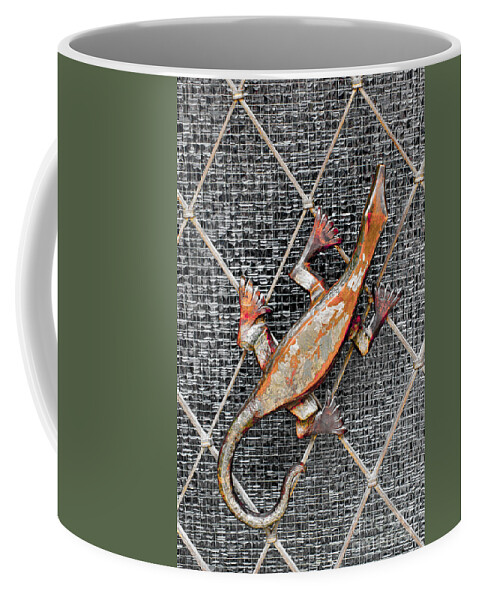 Lizard Coffee Mug featuring the photograph Lizard and Glass Door Ornament - Bavaria by Gary Whitton