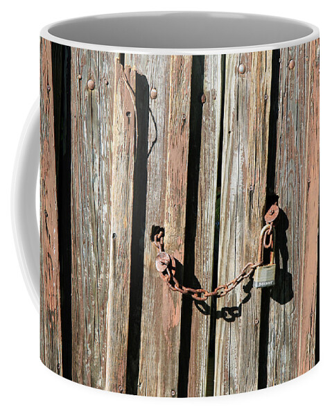 Lock Coffee Mug featuring the photograph Locked Wood by Cora Wandel
