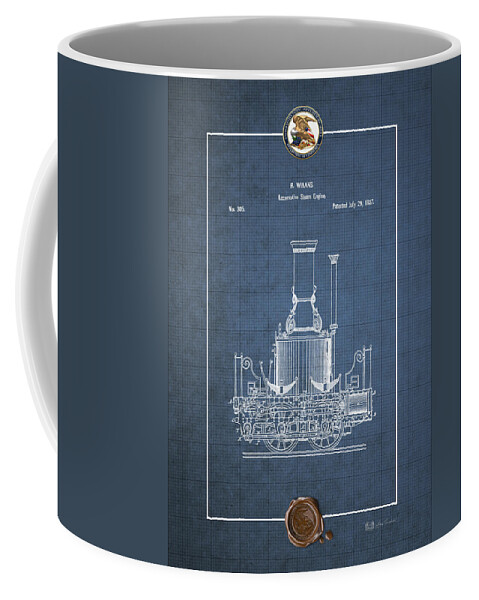 C7 Vintage Patents And Blueprints Coffee Mug featuring the digital art Locomotive Steam Engine Vintage Patent Blueprint by Serge Averbukh