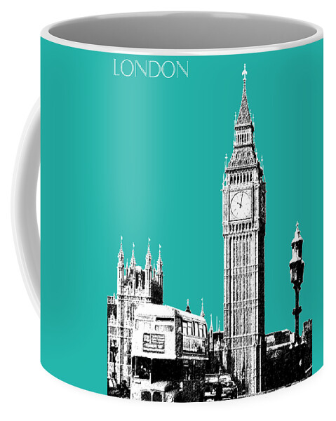 Architecture Coffee Mug featuring the digital art London Skyline Big Ben - Teal by DB Artist