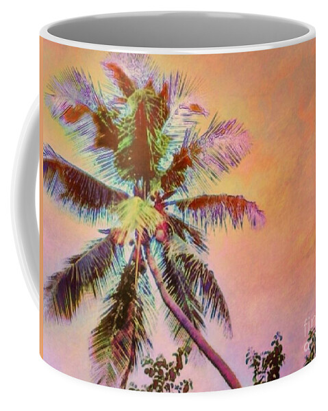 Sharkcrossing Coffee Mug featuring the digital art H Lone Palm Against Orange Sky - Horizontal by Lyn Voytershark