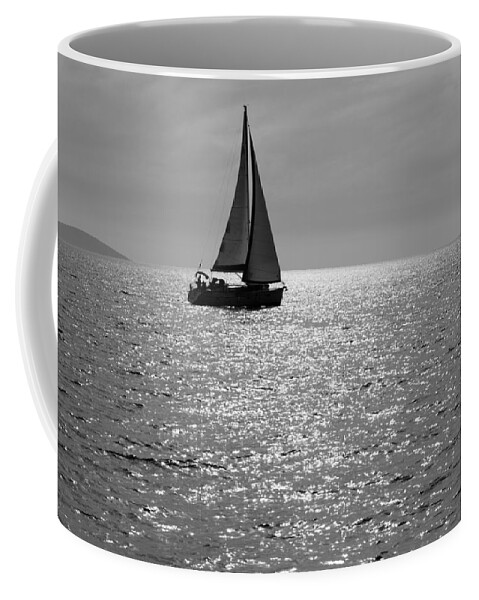 Water Coffee Mug featuring the photograph Lone Sailboat by Alexey Stiop