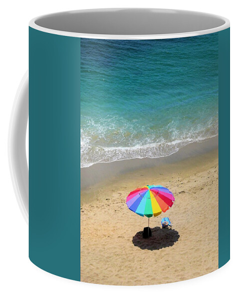 Beach Coffee Mug featuring the photograph Lone Umbrella by Jane Girardot