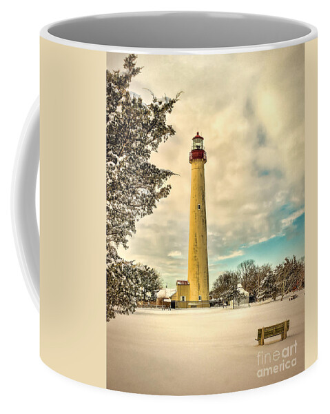 Cape Coffee Mug featuring the photograph Lonely Bench at Cape May Light by Nick Zelinsky Jr