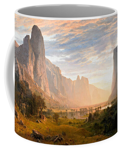 Albert Bierstadt Coffee Mug featuring the painting Looking down Yosemite Valley by Albert Bierstadt