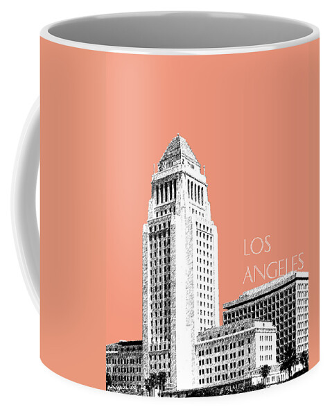 Architecture Coffee Mug featuring the digital art Los Angeles Skyline City Hall - Salmon by DB Artist