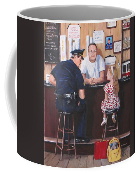 Police Coffee Mug featuring the painting Lost And Found by Jack Skinner