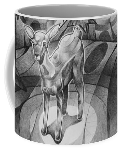  Coffee Mug featuring the drawing Lost In The Woods by Myron Belfast