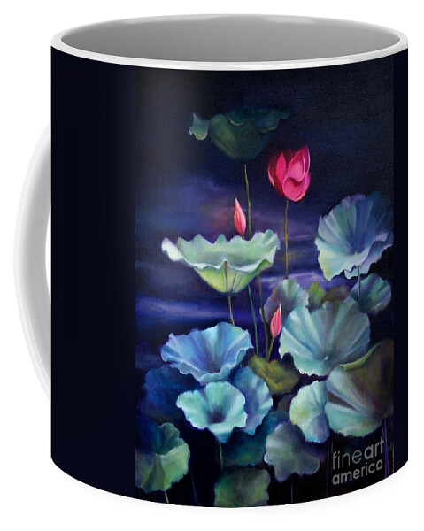 Still Life Coffee Mug featuring the painting Lotus on Dark Water by Marlene Book