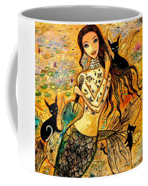 Mermaid Art Coffee Mug featuring the painting Lotus Pool by Shijun Munns