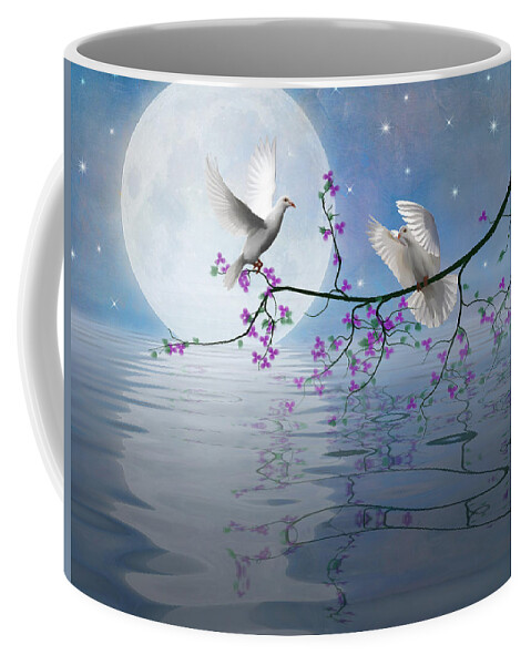 Animals Coffee Mug featuring the digital art Love Birds by the Light of the Moon-2 by Nina Bradica