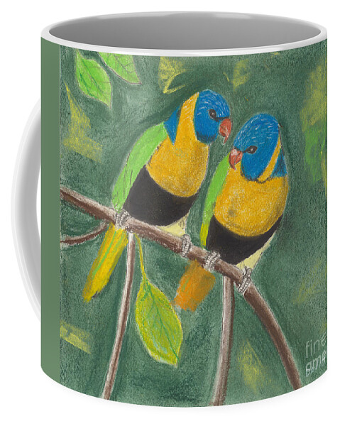 Parrots Coffee Mug featuring the pastel Love Birds by David Jackson