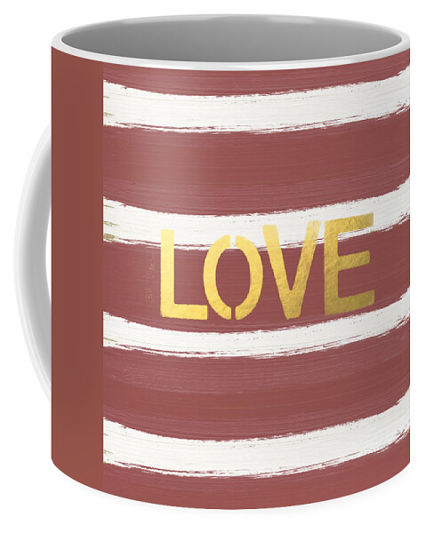 Stripes Coffee Mug featuring the painting Love in Gold and Marsala by Linda Woods