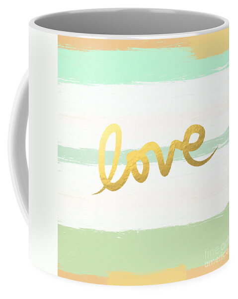 Love Coffee Mug featuring the painting Love in Mint and Gold by Linda Woods