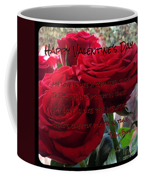 Red Roses Coffee Mug featuring the photograph Lover's Roses Valentine's Greeting 2 by Joan-Violet Stretch