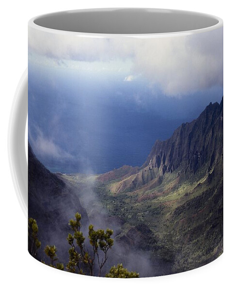 Hawaii Coffee Mug featuring the photograph Low Clouds over a Na Pali Coast Valley by Stuart Litoff