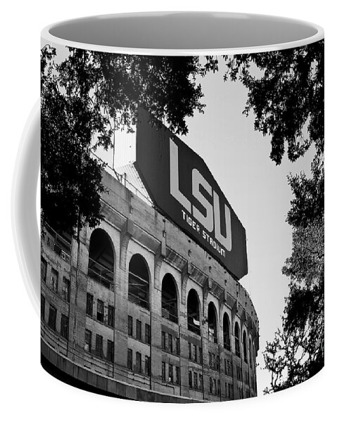 Black&white Coffee Mug featuring the photograph LSU Through the Oaks by Scott Pellegrin