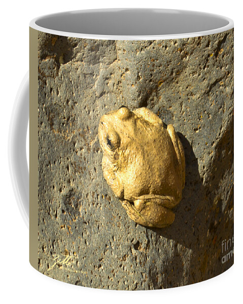 Frog Coffee Mug featuring the pyrography Lucky Charm by Suzette Kallen