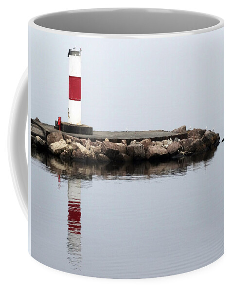 Ludington Coffee Mug featuring the photograph Ludington South Breakwater Light by David T Wilkinson