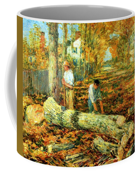 Frederick Childe Hassam Coffee Mug featuring the digital art Lumbering 1903 by Frederick Childe Hassam