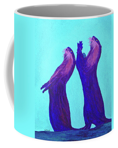Otter Coffee Mug featuring the painting Lunchtime by Margaret Saheed