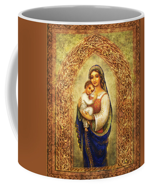 Madonna Coffee Mug featuring the mixed media Madonna in an Arch by Ananda Vdovic